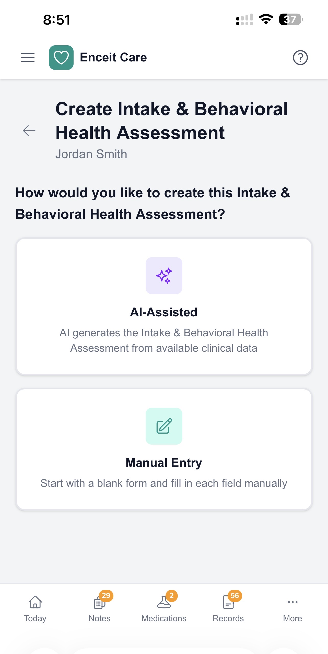 AI-Assisted vs Manual Entry choice on mobile